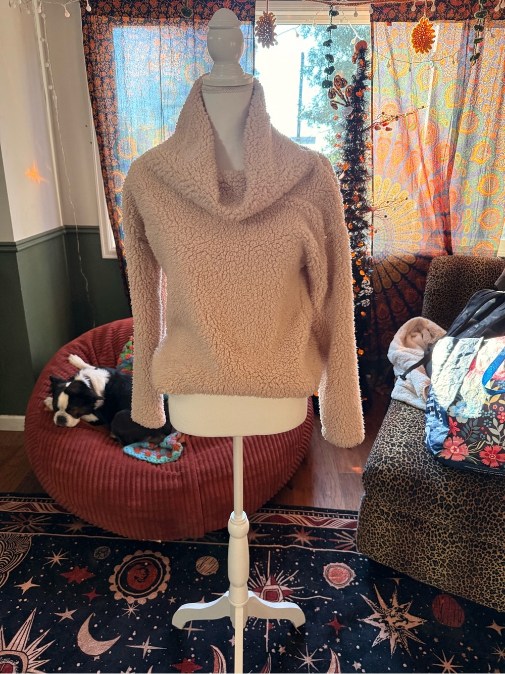 a new day Plush Cowl Neck Sherpa Sweater in Light Blush